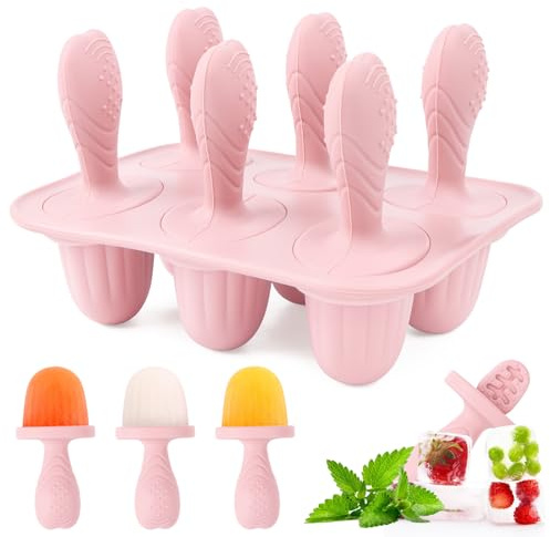 Stampo per ghiaccio per bambini, 6 stampi per gelato con manico in silicone, senza BPA, riutilizzabili, per bambini, adulti, rosa