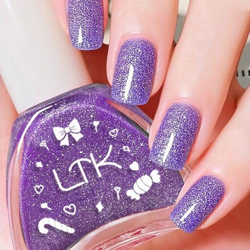 Lila Glitzer Nagellack, Glänzender Schnelltrocknender Nagellack, Purple Nail polish mit Cremigem Finish, Langanhaltender Chip Resistant & Nagelfarbe für Nail Art Maniküre zu Hause (Violettschimmer)
