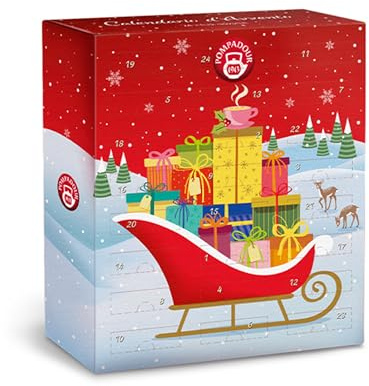 Pompadour Calendario d'Avvento, Infusi e Tisane Assortite, 25 Bustine, Ideali per le Fredde Sere di Inverno, Senza Lattosio, Senza Glutine e Allergeni, Vegan