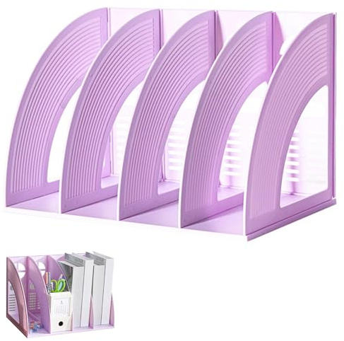 Porte Revues avec 4 Compartiments, Collecteur Vertical A4 Collecteur de Magazines en Plastique, Plateau de Tri Collecteur Vertical, Organisateur de Dossiers, pour Maison, l'école, Bureau(Violet)