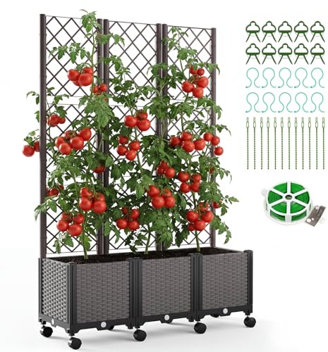 ZIKEBTUY 120 x 40 x 160 cm triplett trädgård planteringslåda med spaljé för klätterväxter med 8 rullar, tillbehör: 10 fästen, 1 plastkabel, 12 buntband (trippel)