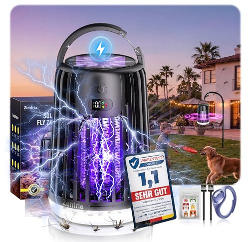 2026 Neu Upgraded Solar Insektenvernichter Elektrisch【DE-Lab #1 Dual-Wave】 Elektrische Fliegenfalle Elektrisch 【30% weniger Knall, sanfter】 Mückenlampe mit Akku für Haus, Garten, Camping etc
