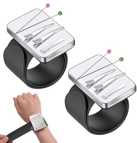 Magnetic Pin Cushion Silicone Wristband 2Pcs Black | Magnetic Wrist Sewing Pincushion Portable Arm Pin Holder for Sewing Braiding Hairdressing Craft