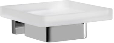 INDA Porte-Savon Mural (14 x 12 x 5 cm) | Série Lea, avec Bassin en Verre satiné, en Laiton, Facile à Installer, Anti-Corrosion, Design Essentiel - chromé