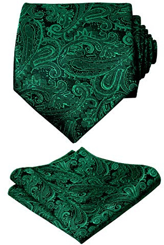 Men's Paisley Floral Tie Handkerchief Wedding Woven Necktie Set, Dark Green(Size: 59 Length x 3.5 Width)