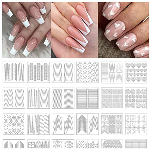 TailaiMei 1768 Pieces 60 Designs French Manicure Nail Stickers, Nail Art Tips Guides for DIY Decoration Stencil Tools (36 Sheets)