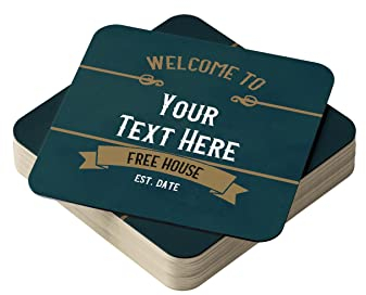 Personalised Beer Mats Pack of 24 - Multi Bulk Buy Absorbent Recyclable Cardboard Drink Mat Coasters 95mm x 95mm x 1mm Square - Accessories for Home Bars Pubs - CO-CARD-010-24 - ADD YOUR TEXT