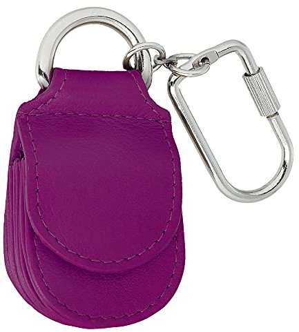 MANAGE Schlüsselanhänger Leder Rosa für Münzen Schlüssel Schlüsselring Karabiner - Keychain Autoschlüsselanhänger klein Echtleder Damen Herren mini kleingeldbörse (Rosa)