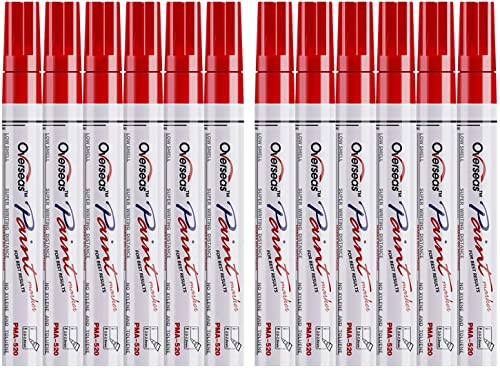 Lesun Red Paint Pens Markers - 12 Pack Waterproof Oil-Based Paint Pen Set Quick Dry Permanent Markers for Metal, Rock Painting, Stone, Ceramic, Wood, Fabric, Plastic, Canvas, Glass, Mugs, Tires