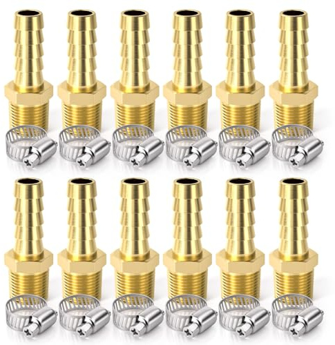 Bwintech Set med 12 x 8 mm BSP, hane, räfflade beslag, 1/4 tum, med 12 x slangklämmor