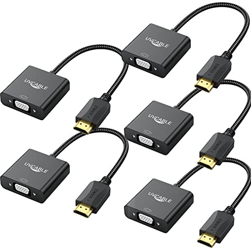 HDMI to VGA Adapter 5 Pack Black,Braided HDMI to VGA Adapter Male to Female Cable 1080P for Desktop, Laptop, PC, Monitor, Projector, HDTV, Chromebook, Raspberry Pi, Roku, Xbox and More-Braided