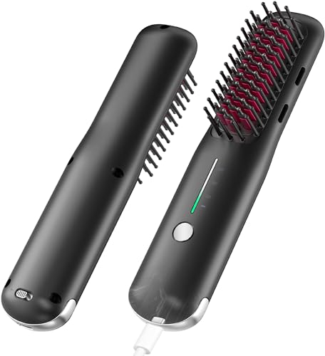 Novus - Spazzola lisciante portatile con ioni negativi, spazzola lisciante a pettine caldo per donne, leggera e piccola da portare con sé, ricaricabile tramite USB, anti-scottature