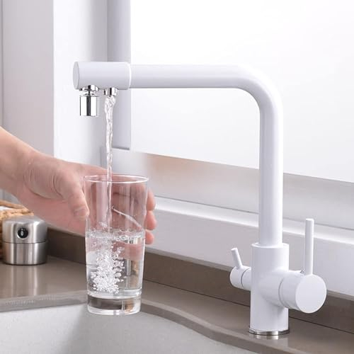 3 Wege Wasserhahn Küche Mischbatterie Küche for Osmoseanlage Weiß 3 in 1 Trinkwasserhahn Küchenarmatur Dualmodus 360° Drehbar Küchenarmatur for Wasserfilter B (Color : A)