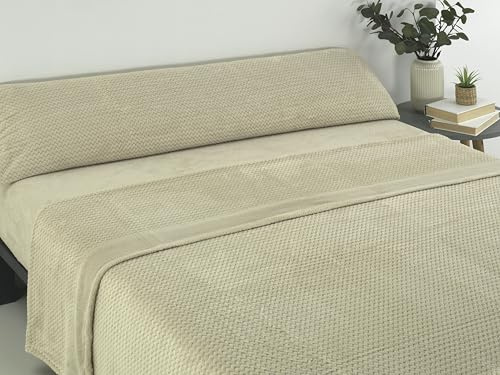 Donegal Collections - Juego de Sabanas Coralina Cama 135 - Set 3 Piezas Bajera Ajustable, Sábana Encimera y Funda Almohada - Sabanas Coralina 135 - Sábanas 135 x 190 - Sabanas Invierno - Beige