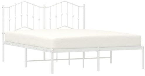 vidaXL Sängram med huvudgavel metall vit 140x200 cm, säng, metallsäng, metall sängram, sängar, metallsängar, metall sängramar, gästsäng, gästsängar