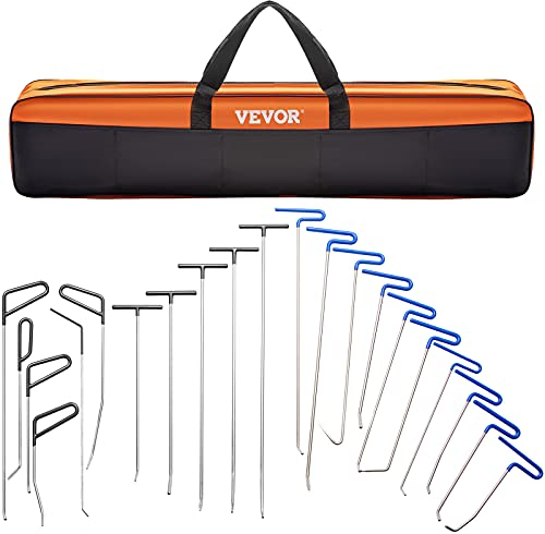 VEVOR Rods Kit de débosselage de 21 pièces sans Peinture, tiges de débosselage en Acier Inoxydable, Outils de réparation de Bosses de Queue de Baleine, Outil Professionnel pour enlever Les Bosses