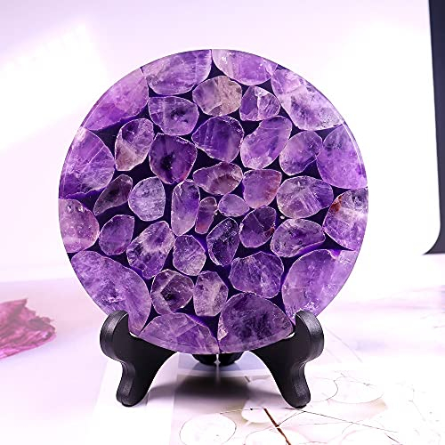 Stone Jewelry 1 pièce de cristal d'améthyste naturelle, disque circulaire, plaque ronde, pierre précieuse violette, miroir Fengshui for la décoration de la maison et du bureau, bijoux en pierre décora