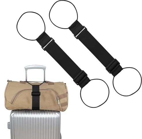 2 sangles de fixation élastiques pour bagages, sangles de bagage réglables pour valises pour attacher des sacs, accessoire portable pour valise de voyage (2 noires)