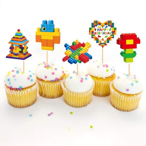 Blumomon 24 pezzi di mattoncini da costruzione, decorazione per torte, gioco per cupcake, per giochi, feste di compleanno per bambini, baby shower, decorazioni