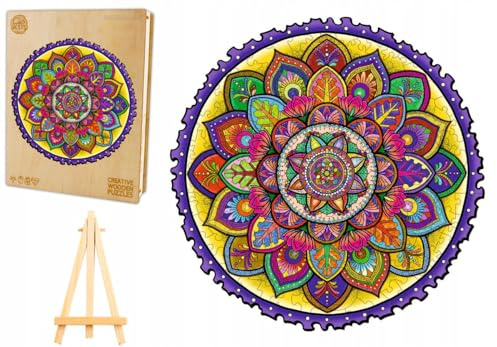 PASJO - Puzzle en bois adulte avec motif mandala 243 pièces 31 x 31 cm - Idée cadeau pour enfants - Puzzle en bois Mandala - Puzzle en bois unique en forme d'animal - Jigsaw créatif en bois pour