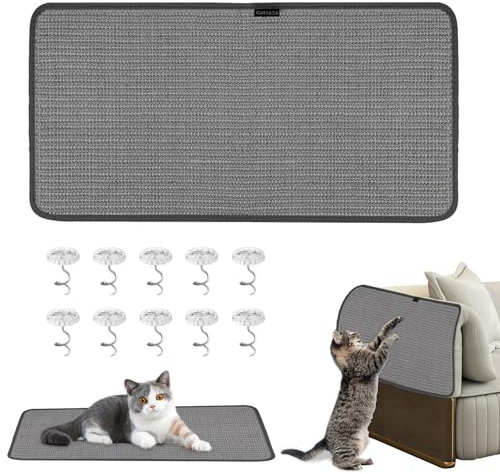 Kratzmatte 60x20cm - Natürliche Sisal Teppich für Katzen, Kratzbretter, Kratzteppich Grau für Sofa, Möbel, Tür Kratzschutz