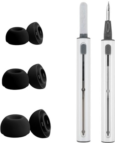 Embouts de Rechange pour Airpods Pro 1/2 Avec Trou de Réduction du Bruit, Kit de Nettoyage 3 en 1 pour écouteurs 3 Bouchons D'oreille de Remplacement en Silicone Souple Antidérapant (Noir, S/M/L)