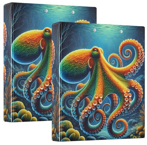Vibrant Octopus Ocean Art 1.5 in Binders 3 Ring Hold 200 Sheets Funky Folders Notebook Round Ring Playbill Binder, 12.4x10.63x2.36inch, 1 Pack