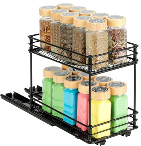 Cozary Porta Spezie Per Cucina, Portaspezie Per Cucina Estraibile A 2 Livelli – Cassetto Estraibile Cucina Con Cuscinetti A Sfere, 2 Metodi Di Montaggio (26 * 15 * 21.8cm)