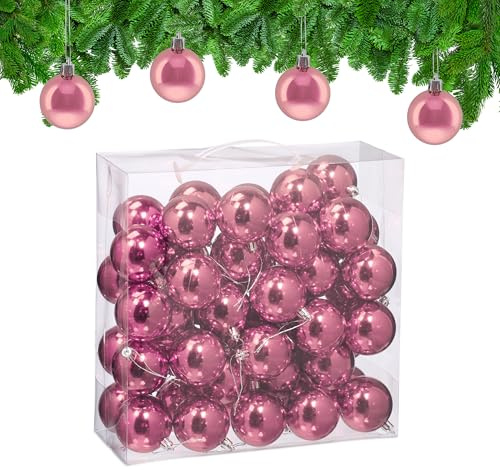 Relaxdays Boule de Noël, Brillante, lot Pratique de 50, en Plastique, pour Le Sapin, diamètre : 6 cm, Rose