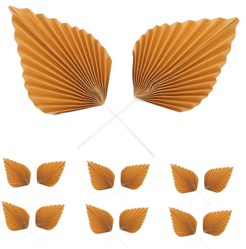 Ipetboom 20pcs Palm Fan Cake Decoration Supplies Palm Fan Cake Toppers Beige Party Golden