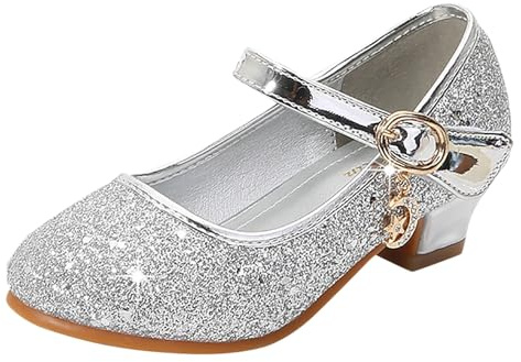 Zapatos de princesa para niñas de PU con lentejuelas brillantes para ocasiones festivas, clases de ballet, zapatos de baile cómodos para niños, plata, 31 EU