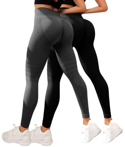 Lot de 2 Leggings Femme Anti Cellulite 3D à Compression, Taille Haute sans Couture Minceur Leggings, Effet Push-Up Opaque, Pantalon de Sport Yoga et Fitness