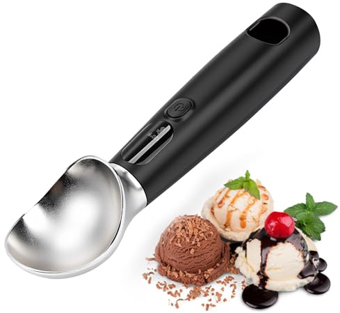 Nikou Paletta per Gelato Riscaldata, Cucchiaio Porzionatore Ricaricabile con 3 Livelli, Display a LED, Formatore per Palline di Ghiaccio, per Gelato Duro (Nero)