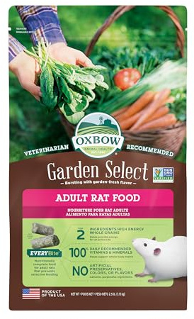 Oxbow Garden Select Adult Rat Food, Garden-Inspired Recipe for Adult Rats, Non-GMO, Vitamin & Mineral Rich Pet Food Pellets, Made in USA with Oxbow Hay, 2.5 Pound Bag