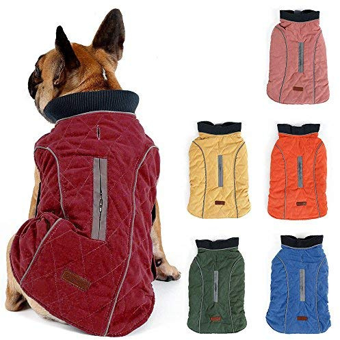 TFENG Reflektierend Hundejacke Brust 48-56cm, Rückenlänge 34cm Hundemantel Warm gepolstert Puffer Weste Welpen Regenmantel mit Fleece (Rot, M)