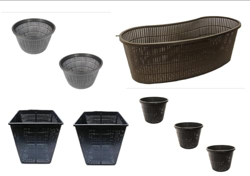 Medium Sized Plastic Pond Planting Baskets Combo Pack, Includes Total 8 Baskets Including Free Hessian Squares x 3, Slotted Pots for Aquaponics and Hydroponics Flower Planters