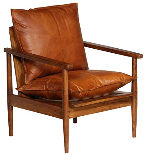 Festnight Sessel | Vintage Loungesessel | Retro Cocktailsessel | Armsessel | Wohnzimmersessel | Braun Echtes Leder mit Akazienholz 66 x 69 x 74 cm