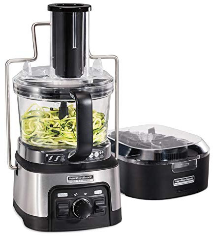 Hamilton Beach Professional Stack & Snap Food Processor & Veggie Spiralizer for Slicing, Shredding and Kneading, Extra-Large 3 Feed Chute Fits Whole Vegetables, 12 Cups, Stainless Steel (70815)