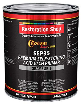 Custom Shop Premium Gray Self Etching Primer, 1 Quart - Ready to Spray Paint, Excellent Adhesion to Bare Metal, Steel, Aluminum, Fiberglass - Use on Automotive Car Parts, OEM Industrial Coating