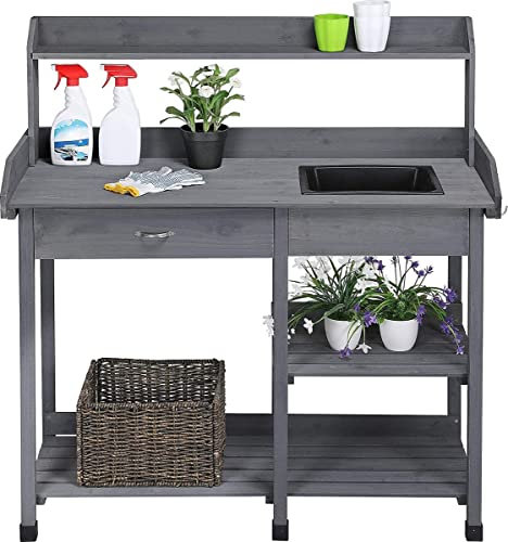 MaxxGarden Aussaattisch aus Holz - mit Arbeitsplatte - 115x45x121 cm