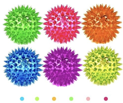 6 Spiky 6.5cm LED Flashing Bouncy Disco Balls with Light, Squishy Stress Relief Fidget Squeezy Spikey Ball Toy for OCD ADHD ADD & Autism High Anxiety Levels, Pet Toy or Baby Sensory Class (6_Pack)