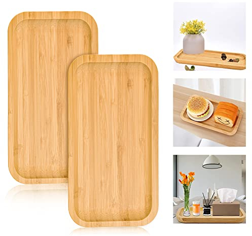 BUENTYA 2 Stück Bambus Tablett Rechteckige Serviertablett Holz Küchentablett Holztablett Bambustablett Bambusuntersetzer Servierplatten Bambus Unterteller Bamboo Tray für Sukkulenten (25x14x2cm)