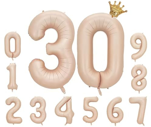 Ballon gonflable à l'hélium 30 ans en forme de chiffres Beige Taille XXL 100 cm