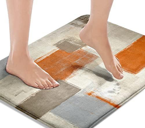Britimes Badematte für Badezimmer, orange-grau, abstrakte Graffiti-geometrische Badematten, Teppich, Bodenmatte, Badezimmer-Dekorationen, 40,6 x 61 cm, für Küche, Schlafzimmer, Innenbereich