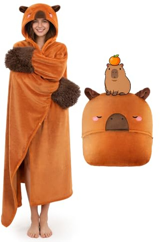 Mewaii Felpa con Cappuccio Unisex Capibara 130x158CM - Coperta Indossabile con Maniche Super Morbida, Calda e Confortevole - Ideale per Regali di Natale, Compleanni e Altre Festività