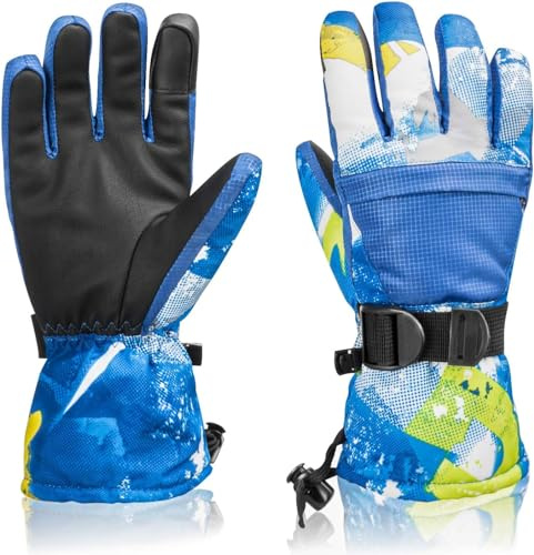 WoKuAng Guantes de Esquí Impermeables para Invierno, Guantes Cálidos para Clima Frío, Pantalla Táctil, Guantes de Nieve para Hombres, Mujeres, Niños, Esquí, Snowboard (Azul, Medium)