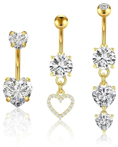FCXQG Piercing Nombril 10mm Acier Inoxydable Coeur Diamant - Bijoux de Corps Mode