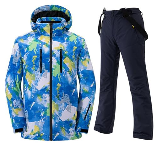Generisch Herren Skijacken Hosen Set Winddicht Schneeanzug Warmer Winter Snowboard Schneemantel Kostüme Europäischer Amerikanischer Stil Sportlich 2-Teilig Männer Lockere Komfort Hosenanzüge (BU2, M)