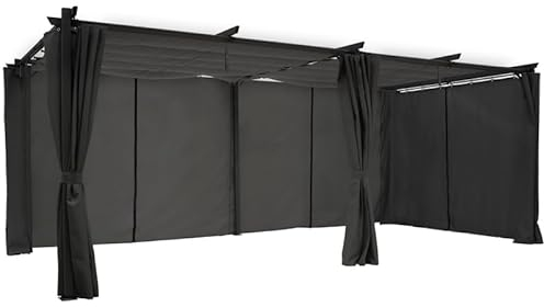 IDMarket - Pergola Limited Edition, einziehbares Dach, 3 x 6 m und 6 Vorhänge, Anthrazitgrau