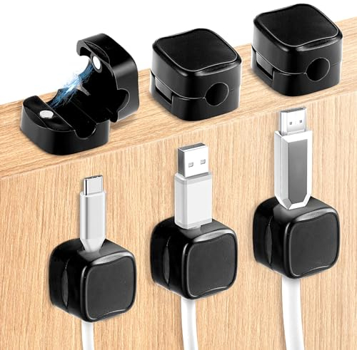 Jeffdad 6 Pcs Magnetic Cable Holder, Under Desk Cable Clips Management, Magnetic Cord Organizer, Hide Phone Charging Cable Keeper, Cord Holder for Home Office Desk Phone Car Wall(6 Pcs Black)
